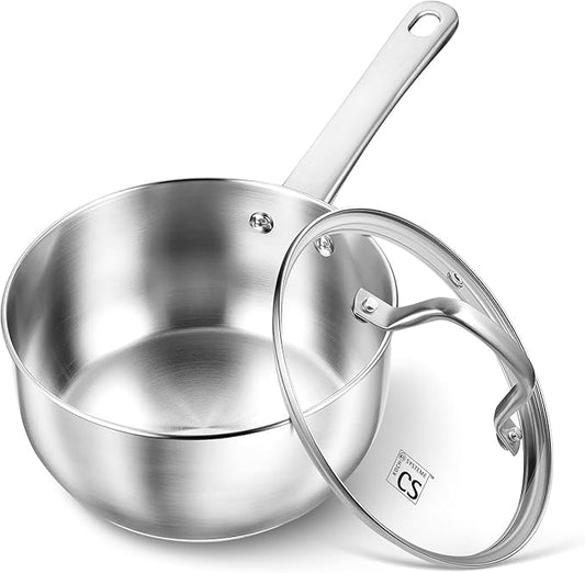 KOCH SYSTEME CS 1 Quart Stainless Steel Saucepan, 1 Quart Saucepan with Lid, Premium Steel Sauce Pan, Indutcion Sauce Pan with Lid, Small Sauce Pot, Stainless Steel Pot 1 QT, Oven Safe by KOCHSYSTEMECS