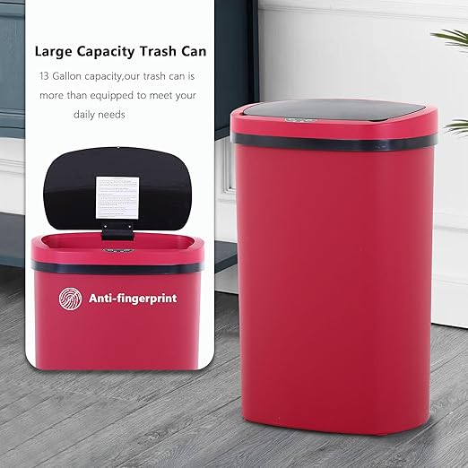 13 Gallon/50 L Kitchen Trash Can with Lid, Garbage Can with Touch-Free Lid, Cute Automatic Trash Can Bathroom Trash Bin, Motion Sensor Waterproof Trash Bin