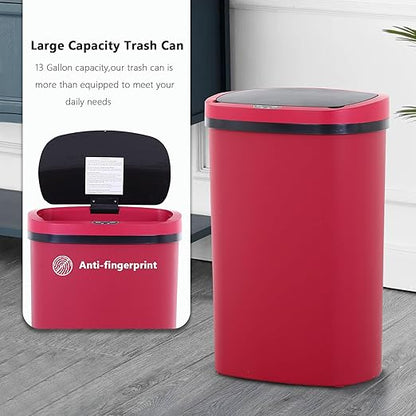 13 Gallon/50 L Kitchen Trash Can with Lid, Garbage Can with Touch-Free Lid, Cute Automatic Trash Can Bathroom Trash Bin, Motion Sensor Waterproof Trash Bin