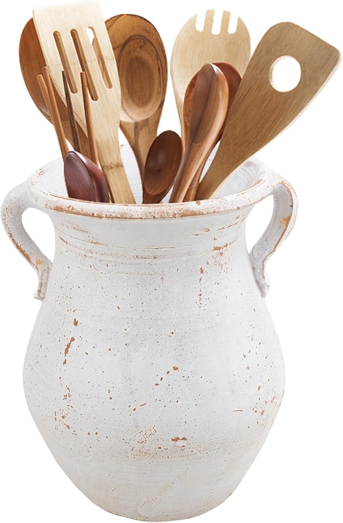 Rustic Kitchen Utensil Holder for Countertop, 7.6x4.9In Large Ceramic Cooking Utensil Crocks for Countertop, with non-slip pads, Morden Farmhouse Vintage Kitchen Counter Decor - Image 7