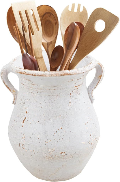 Rustic Kitchen Utensil Holder for Countertop, 7.6x4.9In Large Ceramic Cooking Utensil Crocks for Countertop, with non-slip pads, Morden Farmhouse Vintage Kitchen Counter Decor - Image 7