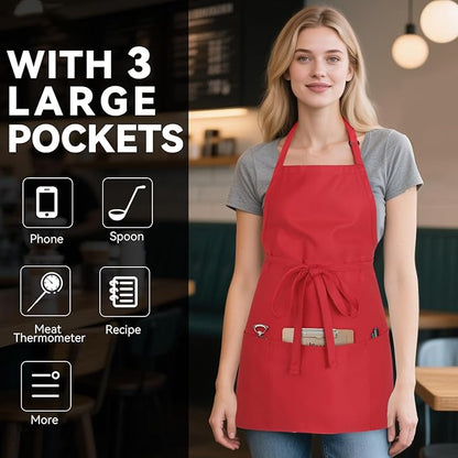 NLUS Kitchen Cooking Apron with 3 Pockets, Adjustable Bib Apron Chef Aprons for Women Men