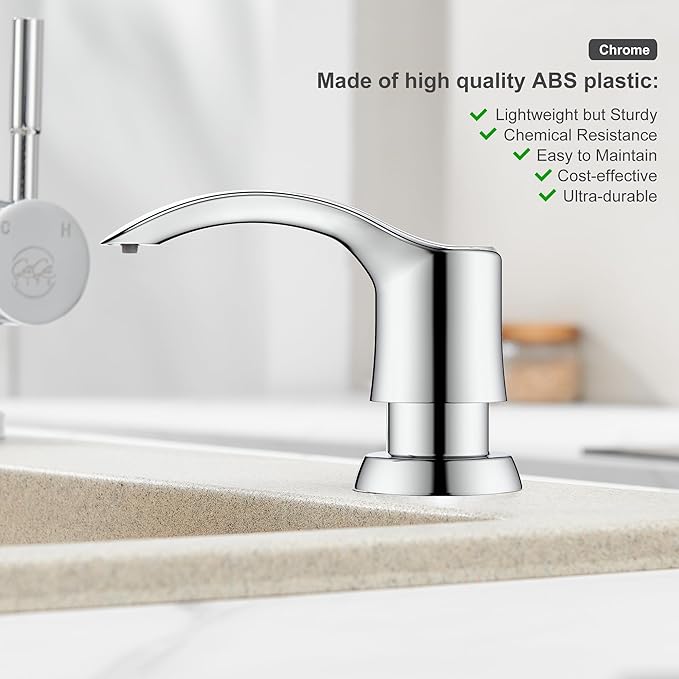 GAGALIFE Kitchen Sink Soap Dispenser with 17 Ounce Large Bottle, Built in Sink Soap Dispenser (Chrome) Soap Dispenser for Kitchen Sink Refill from Top, G080C