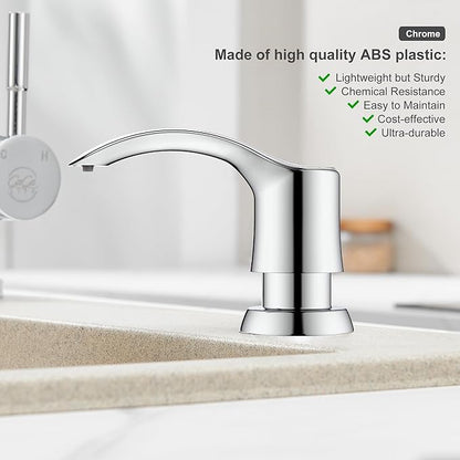 GAGALIFE Kitchen Sink Soap Dispenser with 17 Ounce Large Bottle, Built in Sink Soap Dispenser (Chrome) Soap Dispenser for Kitchen Sink Refill from Top, G080C