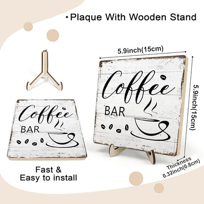 Coffee Bar Decor Sign – Rustic Wooden Plaque for Coffee Station, Farmhouse Cafe Shelf Accessories, Desk or Kitchen Counter Decor,Birthday,Mother Day Gift 5.9 x 5.9 Inch - Image 2