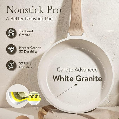 CAROTE Non Stick Frying Pan Skillet, Omelet Pan, Healthy Non Toxic Granite Chef Pan, Induction Compatible Egg Frying Pan with Heat-Resistant Handle, PFOA-Free,Cream White, 10" - Image 7