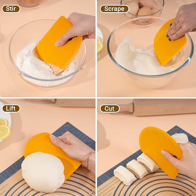 Sapid Flexible Curved Edge Silicone Bowl Scraper(5.98"×4.3"), Food Grade Dough Scraper for Baking Sourdough Bread, Cake, Bench Scrapers, Multipurpose Kitchen Dish Scrapers, Easy to Clean (1, Orange) - Image 5