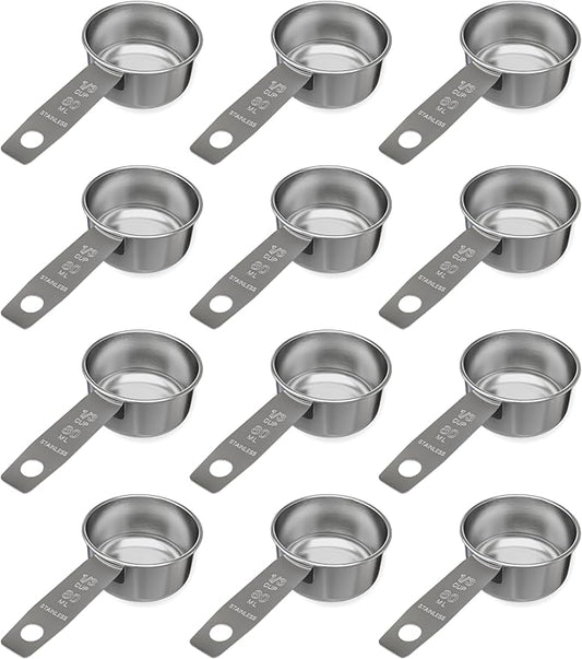 1/3 Cup Stainless Steel Measuring Cup | Sturdy Metal 80 ml | 80 cc | 3 oz | Single Cup for Wet and Dry Ingredients | Great for use as 1/3 Cup Dog Food Scoop - 12 PK by Knupp+Co.