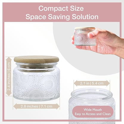 4 oz Decorative Mini Glass Jars with Bamboo Lids (24 pack, 4 Colors)