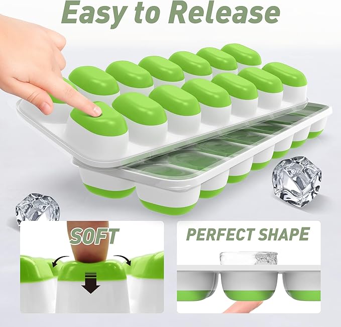 ChefAide Ice Cube Tray with Lid, 2 Packs 28 Cubes Durable Stackable Ice Cube Trays for Freezer with Removable Lids, Easy-Release Plastic & Silicone Ice Tray for Cocktail, Coffee - Image 6