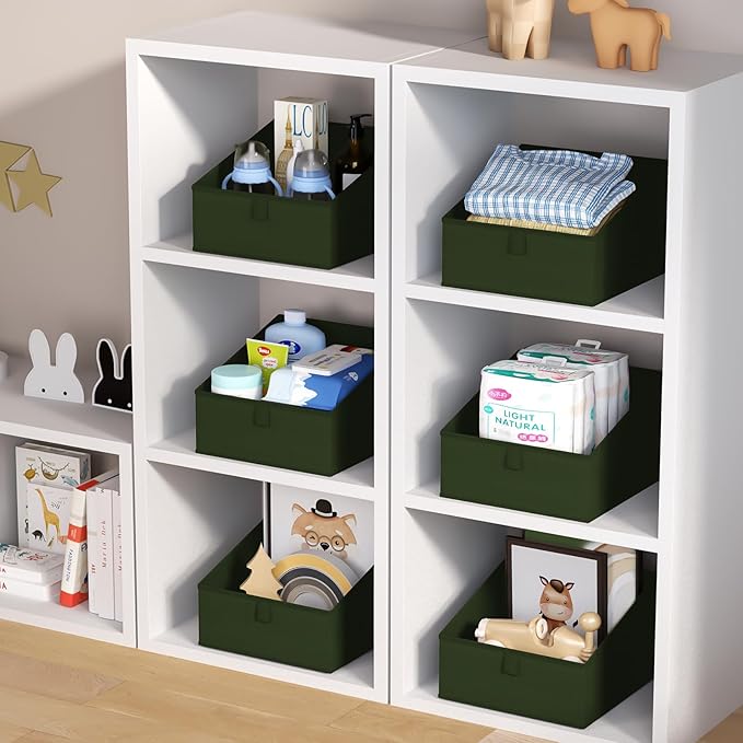 DIMJ Closet Storage Bins 8 Pack - Fabric Trapezoid Closet Organizer Bin, Foldable Storage Baskets for Shelves, Closet Shelf Organizer, Clothing Storage Box for Toys, Books, Towel, Clothes, Green - Image 4