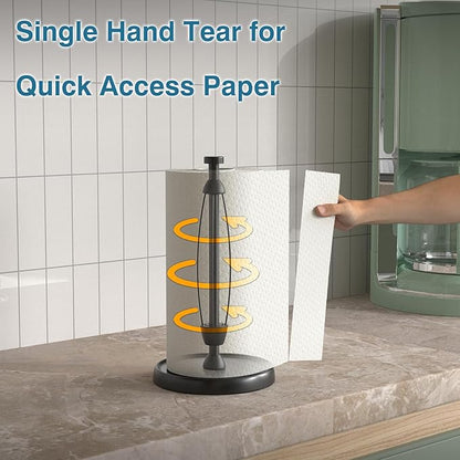 Paper Towel Holder Countertop, One-Handed Tear, Stainless Steel, Weighted Base, Black, Paper Towel Roll Holder Stand with Ratchet Mechanism for Kitchen Bathroom Farmhouse Essentials Decor Accessories - Image 3