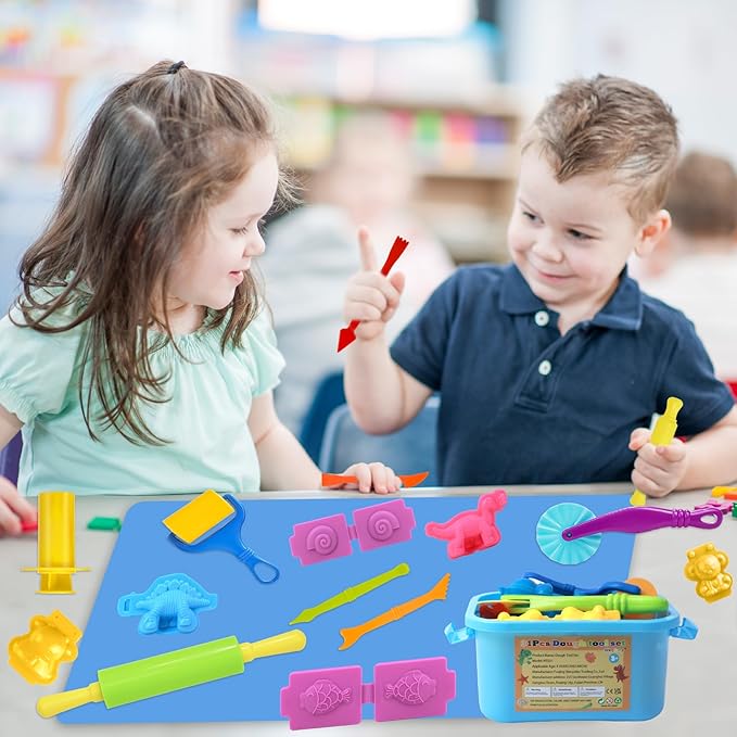 Dough Tool Set, 31 Pcs Basic Dough Tools Kits for Kids, Dough Accessories Includes Storage Container, Mat, 3D Animal, Cutters Roller, Rolling Pins, Safety Scissors - Image 8