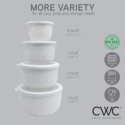COOK WITH COLOR Prep Bowls with Lids- Wide and Deep Nesting Plastic Small Mixing Bowl Set with Lids, 8 Piece Set - Deep Bowls, Speckled White - Image 4