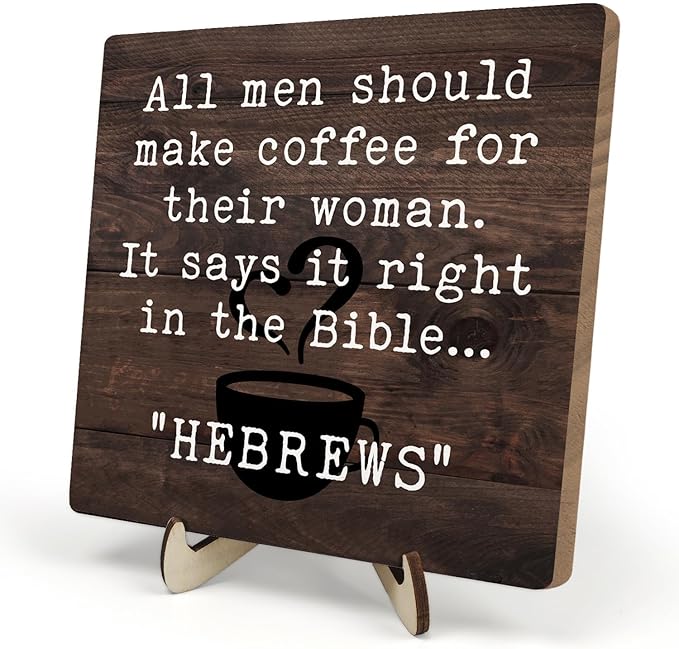 Vintage Coffee Bar Sign Plaque Signs for Coffee Station,Rustic Wooden Java Sign for Kitchen or Farmhouse Cafe Shelf,Fun Gifts for Friends,Dad,Mom 5.9"x5.9" -HEBREWS by DMADNF