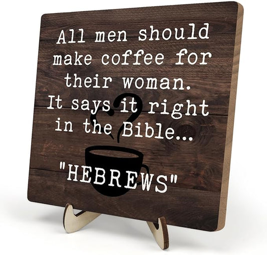 Vintage Coffee Bar Sign Plaque Signs for Coffee Station,Rustic Wooden Java Sign for Kitchen or Farmhouse Cafe Shelf,Fun Gifts for Friends,Dad,Mom 5.9"x5.9" -HEBREWS by DMADNF