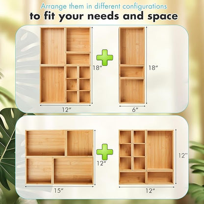 Fabsome Drawer Organizer, Set of 9 Bamboo Wood Kitchen Makeup Desk Junk Tea Drawer Storage Boxes Bins for Cutlery Silverware Utensils Flatware, Small Wooden Container Tray for Bathroom, Office - Image 7