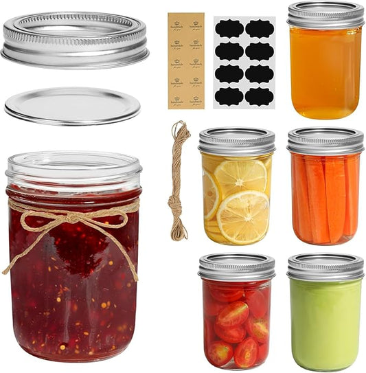 ComSaf Small Mason Jars 8 oz 6Pcs, Half Pint Regular Mouth Mason Jar with Lids and Seal Bands, Glass Canning Jars for Jam, Jelly, Spice, Meal Prep, Honey, Shower Wedding Favors, DIY Candles Decor by ComSaf