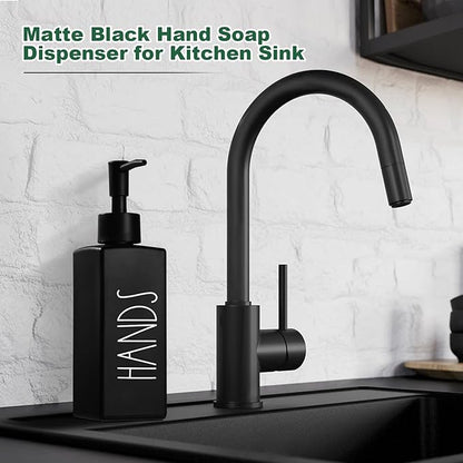 Hand Soap Dispenser, Matte Black Soap Dispenser for Bathroom, Glass Hands Liquid Dispenser with Pump, Farmhouse Soap Bottle Dispenser, Refillable Soap Bottle for Bathroom Decor, 12.3fl oz - Image 5