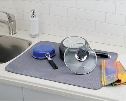 iDry Absorbent Kitchen Countertop Dish Drying Mat - 24" x 18", Pewter/Ivory