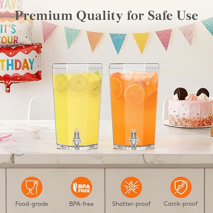 Lifewit 1 Gallon Drinks Dispense for Partiesr, Small Beer Dispenser, Plastic Beverage Pitcher for Cocktail, Soda, Tea, Juice Container for Lenmonade Stand, Mimosa Bar Supplies, 27 x 16 cm/10x6" 2 Pcs - Image 3