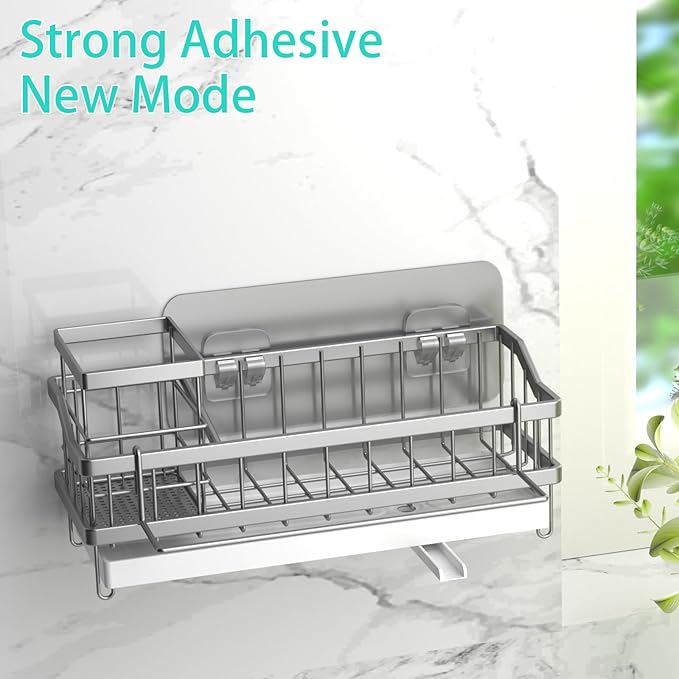 Sponge Holder for Kitchen Sink - Countertop Rustproof Stainless Steel, Kitchen Gadgets Accessories, Sink Caddy (Silver) - Image 2