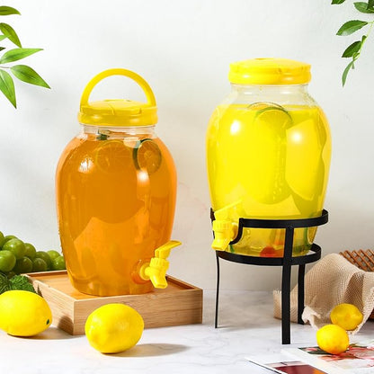 Havawish 2 Pack Drink Beverage Dispenser with Stand for Parties 1.16 Gallon Plastic Water Lemonade Juice Dispenser with Spigot and Lid for Countertop Weddings (Yellow)