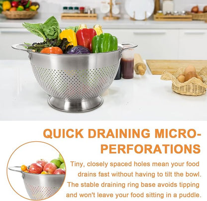 Stainless Steel Colander Set of 3 (1.5-3-5Quart) | Durable Rice and Pasta Strainer with Handle | Oversized Handles | Nesting Design | Rust-Resistant & Dishwasher Safe - Image 6