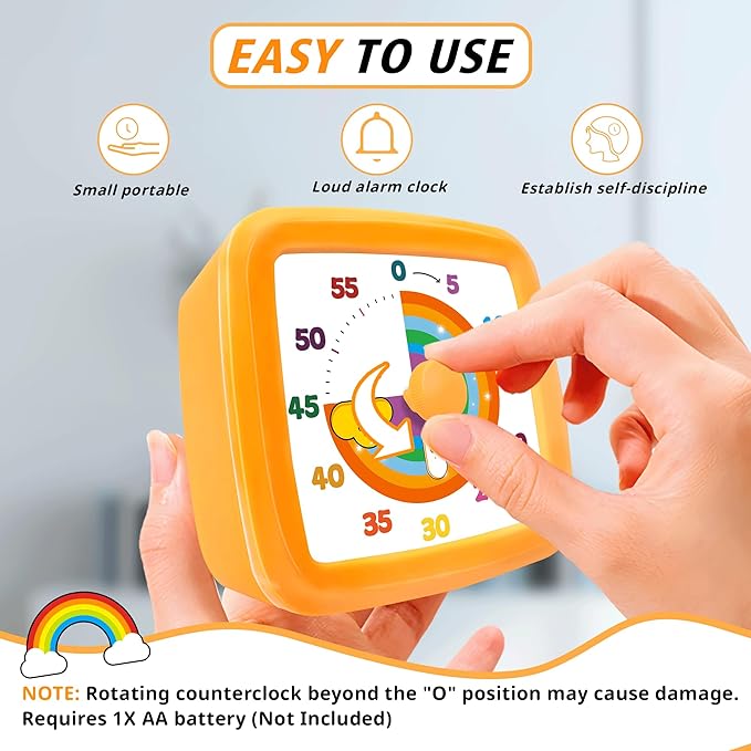 Visual Timer for Kids 60 Minute, Rainbow Countdown Clock with Silent Operation & Adjustable Alarm, Time Management Tool for Classroom, Kitchen, Toddler ADHD, Autism, Study, Pomodoro
