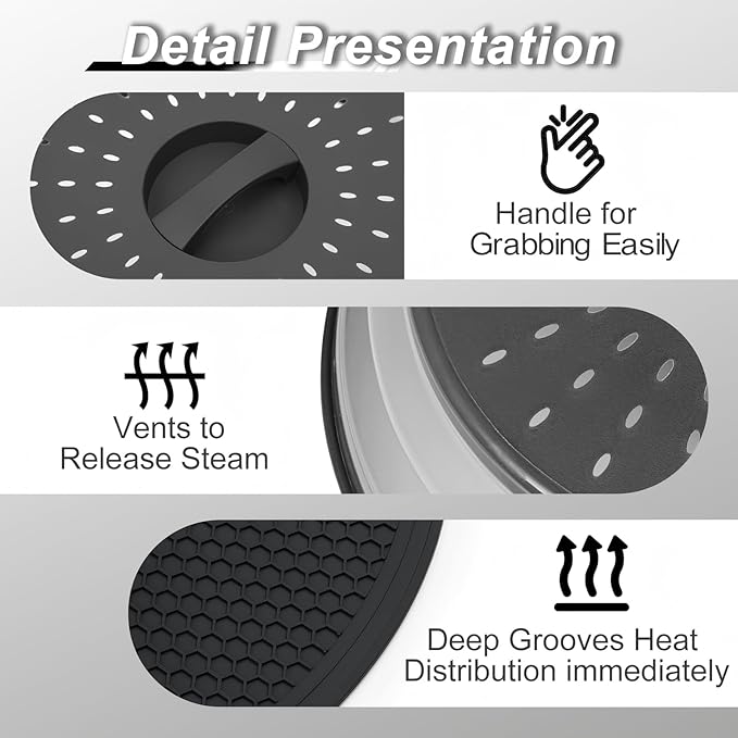 4 in 1,WENWELL 2 Microwave Splatter Cover & 2 Mat,Cooking Splash Guard with Handle,Kitchen dish bowl Plate Proof Food lid & Silicone Round mat,Home Apartment Essential - Image 4