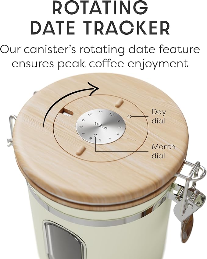 Veken Coffee Sugar Canister with Window, Airtight Stainless Steel Kitchen Food Storage Container with Lids, Date Tracker and Scoop for Grounds Coffee, Beans, Tea, Flour, Cereal Jars, 16OZ, Cream - Image 6