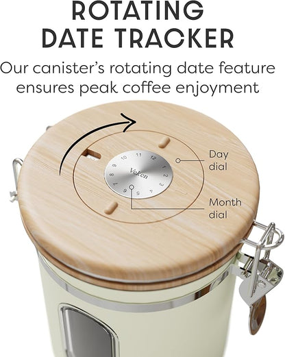 Veken Coffee Sugar Canister with Window, Airtight Stainless Steel Kitchen Food Storage Container with Lids, Date Tracker and Scoop for Grounds Coffee, Beans, Tea, Flour, Cereal Jars, 16OZ, Cream - Image 6