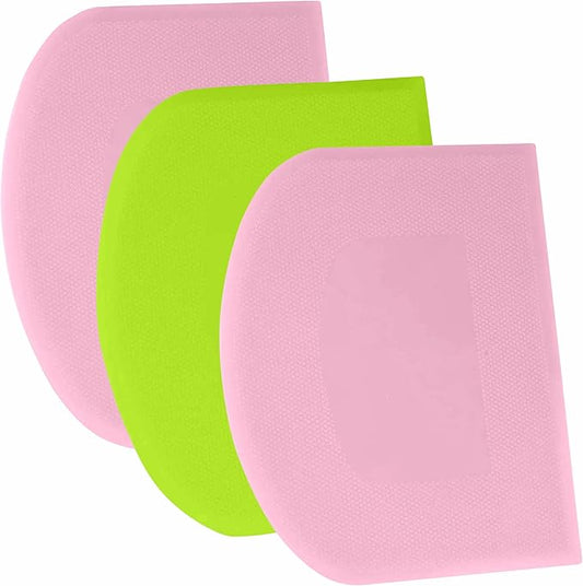SURDOCA Dough Scraper Bench Scraper - 3P 11.8x7.3" Plastic Flexible Bowl Scraper, Sharp Edge & Angles Cake Scraper. Non-Slip Bakeware Decorating Tools Sculpting & Modeling Tools - Pink+Green+Pink by SURDOCA