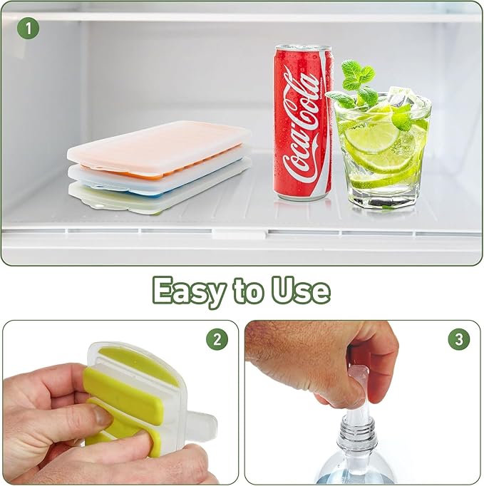 Water Bottle Silicone Ice Cube Tray by Lily's Home - 3-Piece Quick-Freeze Ice Trays with 10 Ice Cube Slots – Silicone Ice Cube Tray Set Makes 30 Ice Cubes, With Lids - Image 5