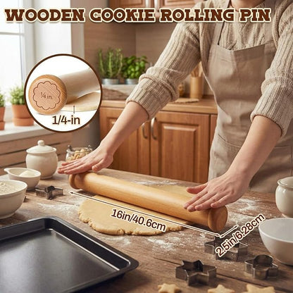 Chengu Wooden Cookie Rolling Pin 1/4-in. Fixed Depth Rolling Pins for Baking Hardwood Dough Roller Cake Supplies for Mothers Day Cookie Cutters Pie Chapati Fondant Gifts Holiday Party Wedding
