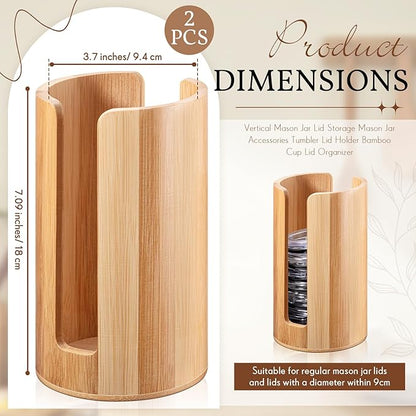 Suclain 2 Pcs Mason Jar Lid Organizer Bamboo Vertical Mason Jar Lid Storage Accessories Tumbler Lids Holder Cup Lids Organizer for Home Kitchen Countertop Cupboard(Only for Wide Mouth) - Image 2