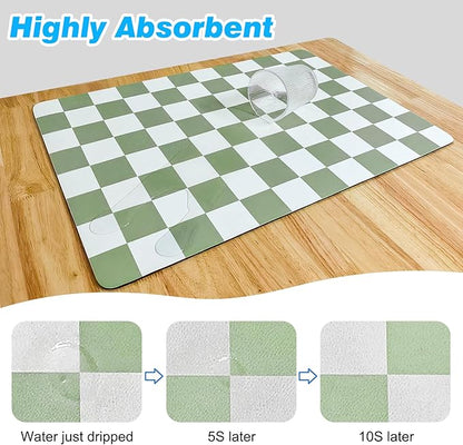 CooRug Checkered Dish Drying Mat for Kitchen Counter, Absorbent Non-Slip Coffee Mat, Heat Resistant Mat for Countertops Coffee Bar Decor 16" x 24" Green - Image 4