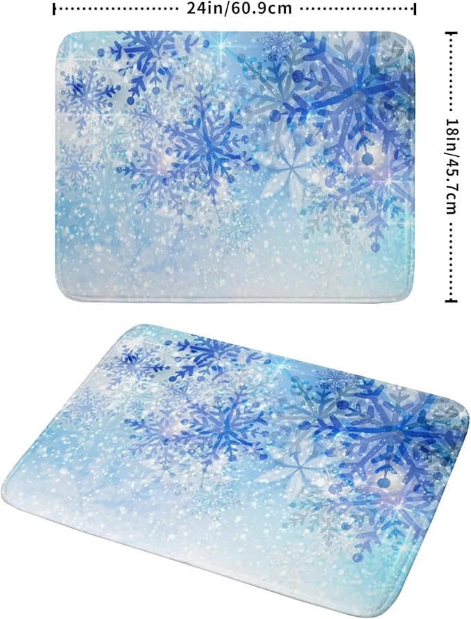 Giwawa 18"x24" Winter Blue Snowflakes Dish Drying Mat Christmas Snow Falling Nature Ice Dish Drainer Mats for Kitchen Microfiber Reversible Dish Drying Rack Pad for Countertop Tabletop Decor