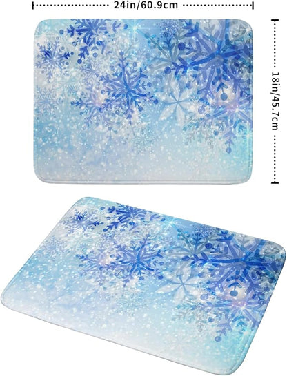 Giwawa 18"x24" Winter Blue Snowflakes Dish Drying Mat Christmas Snow Falling Nature Ice Dish Drainer Mats for Kitchen Microfiber Reversible Dish Drying Rack Pad for Countertop Tabletop Decor