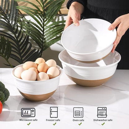 HASENSE Mixing Bowls, Large Ceramic Salad Bowls 2.1/1.5/1.0 Qt, Versatile Serving Bowls for Cooking, Baking, Salad Mixing, Prepping, Nesting White Bowl Set, Dishwasher Safe, Set of 3 - Image 5
