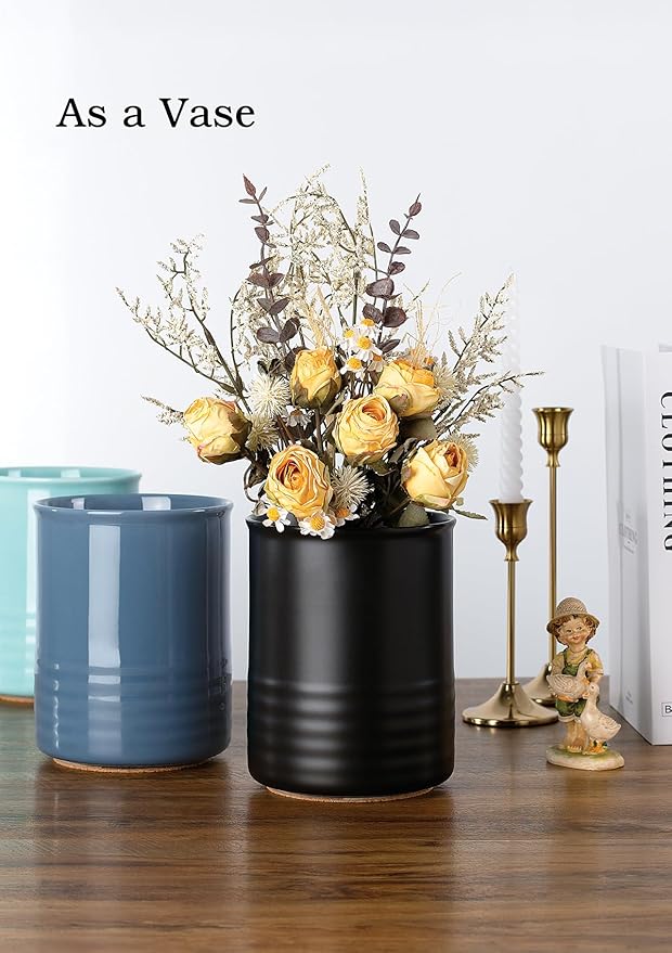 ABRUTY Utensil Holder, 6.7" Ceramic Kitchen Utensil Crock for Countertop Cooking, Modern Utensil Caddy Jar Organizer for Farmhouse Kitchen Counter Décor, Matte Black - Image 7