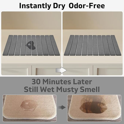 Large Stone Dish Drying Mats for Kitchen Counter, 24"(L)×16"(W), Drying Collapsible Dish Drying Mat, Eco-Friendly Absorbent Diatomaceous Earth Mats for Dishes Bottles Cups - Dark Grey - Image 2