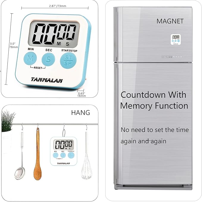 Tanmalan Kitchen Timer for Cooking Loud Alarm, Large Display, Auto Memory Loud Alarm, Large Display,Big Button，for Kids for Teacher Classroom Must Haves,Count Down-up,Easy to use (Black,4 Pack) - Image 3