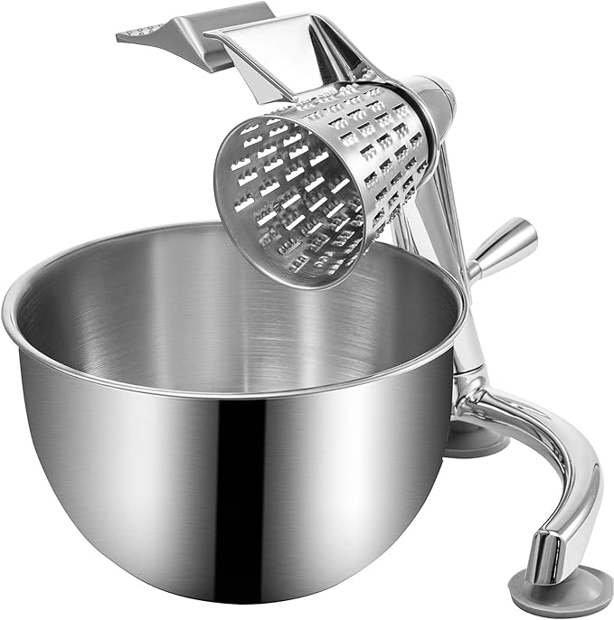 VEVOR Rotary Cheese Grater, Zinc Alloy Rotary Vegetable Mandoline, Manual Cheese Mandoline w/ 5 Stainless Steel Cutting Cones, Manual Vegetable Grater w/ 2.5L Bowl, Rotary Shredder w/Suction Base by VEVOR