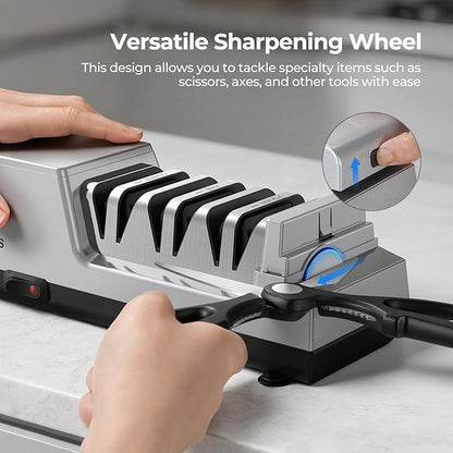 Narcissus Knife Sharpener, 3 Stages Diamond Electric Knife Sharpener for Stainless Steel and Ceramic Kitchen Knives, 40 Seconds Quick Repairing & Polishing, Open Design Port for Scissors Sharpening - Image 6