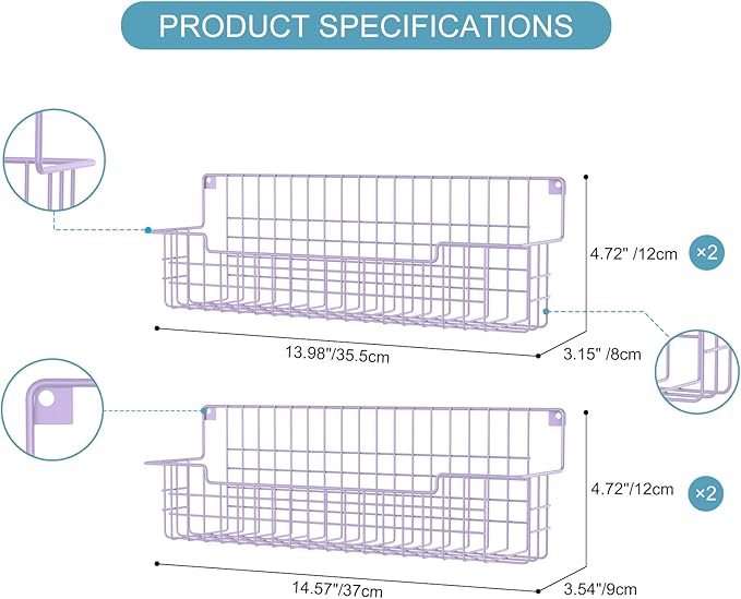 Spice Rack Wall Mount, Spice Organizer for Cabinet & Pantry Door, Set of 4 Hanging Spice Rack Saving Space for Kitchen, Purple - Image 2