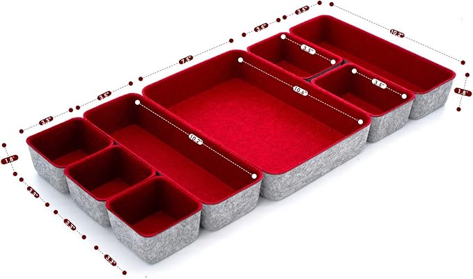 Welaxy Desk Drawer organizers tray Felt storage bins office Sleek Minimalist Lifestyle chic aesthetics room décor for dorm closet decluttering 8-piece (Burgundy) - Image 7