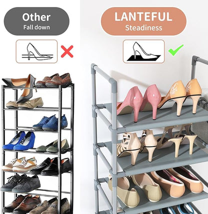 LANTEFUL 10 Tiers Tall Shoe Rack 20-25 Pairs Boots Organizer Storage Sturdy Narrow Shoe Shelf for Entryway, Closets with Hooks, Grey - Image 6