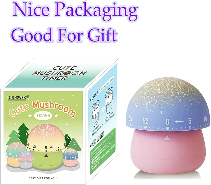 Mechanical Kitchen Timer, Cute Mushroom Timer for Kids, Wind Up 60 Minutes Manual Countdown Timer for Classroom, Home, Study and Cooking (Pink Base) - Image 6