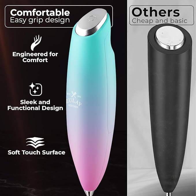 Zulay Kitchen Patented Tornado Triple Whisk Milk Frother with 4 Duracell Batteries – Handheld Foam Maker for Coffee, Lattes, Matcha & Hot Chocolate – Rich, Creamy Froth in Seconds - Rose Pink - Image 4